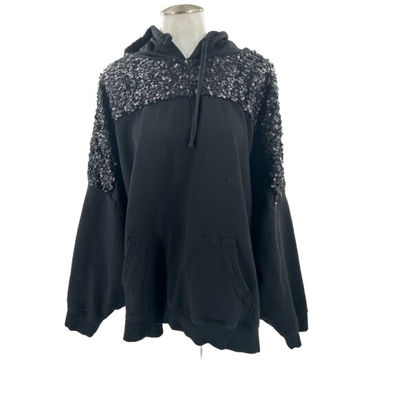 torrid Tops - Torrid Super Soft Fleece Black Hoodie Sequins Bling Pullover Sz 5